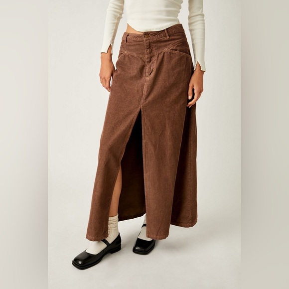 Free People We The Free Come As You Are Cord Maxi Skirt ✨ Cocoa Size 2 - Picture 7 of 12